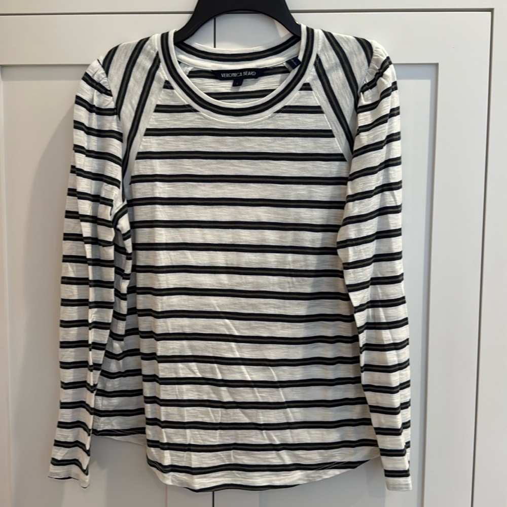 Veronica Beard Delano Striped Crewneck top. Cotton. Small